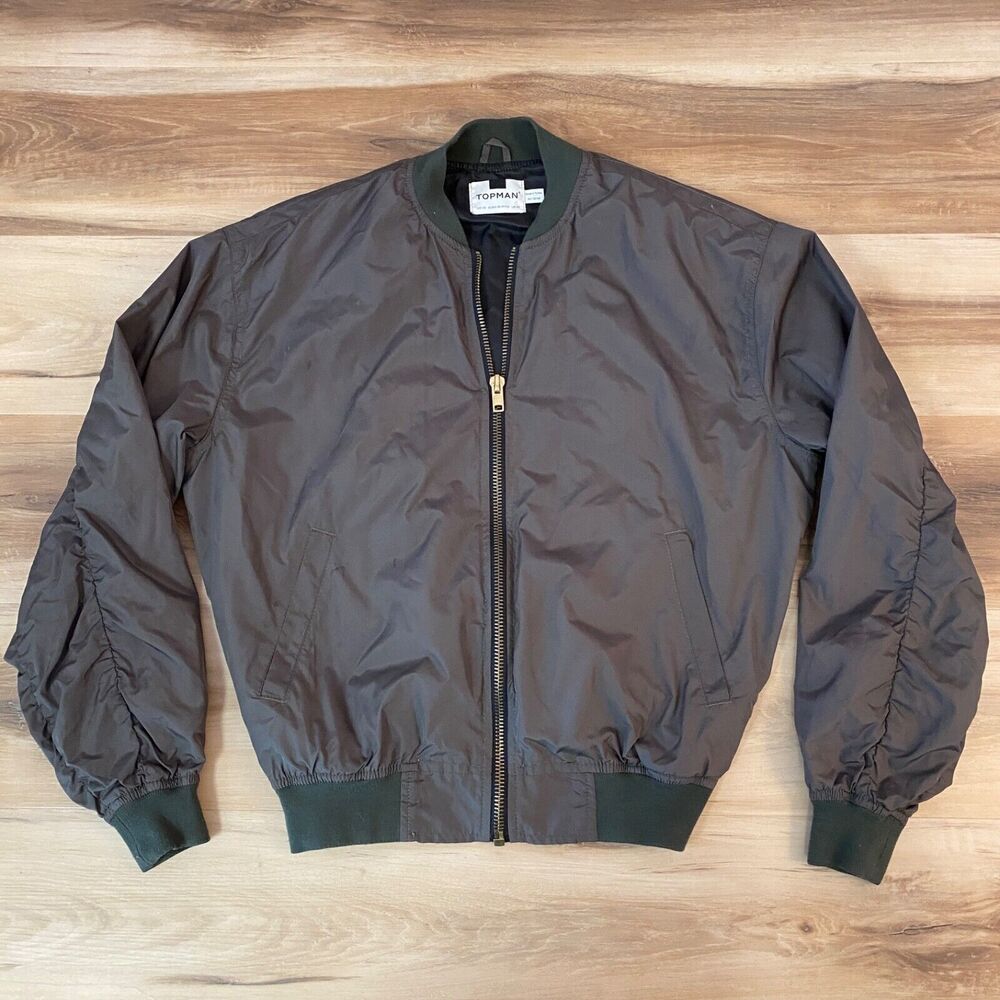 Topman Jacket Mens XS Olive Green Full Zip Windbreaker Performance Elastic Waist